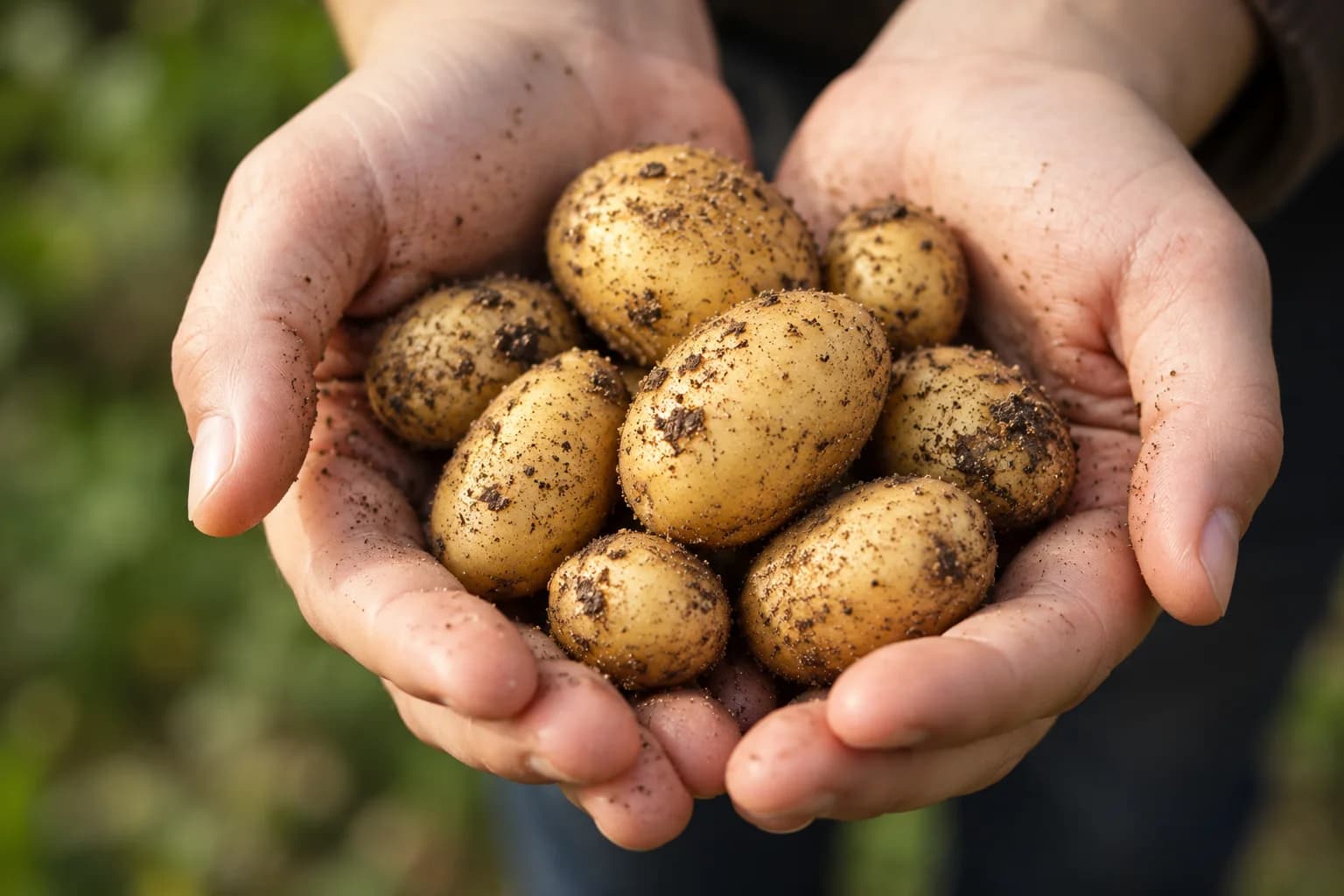 Hände mit frisch geernteten Kartoffeln als Symbol für den Einstieg in die Selbstversorgung