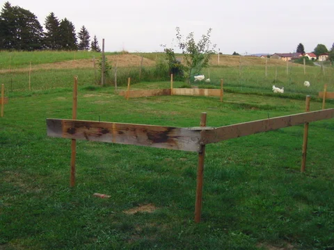 Abgesteckte Fläche für den Bau des neuen Hühnerstalls